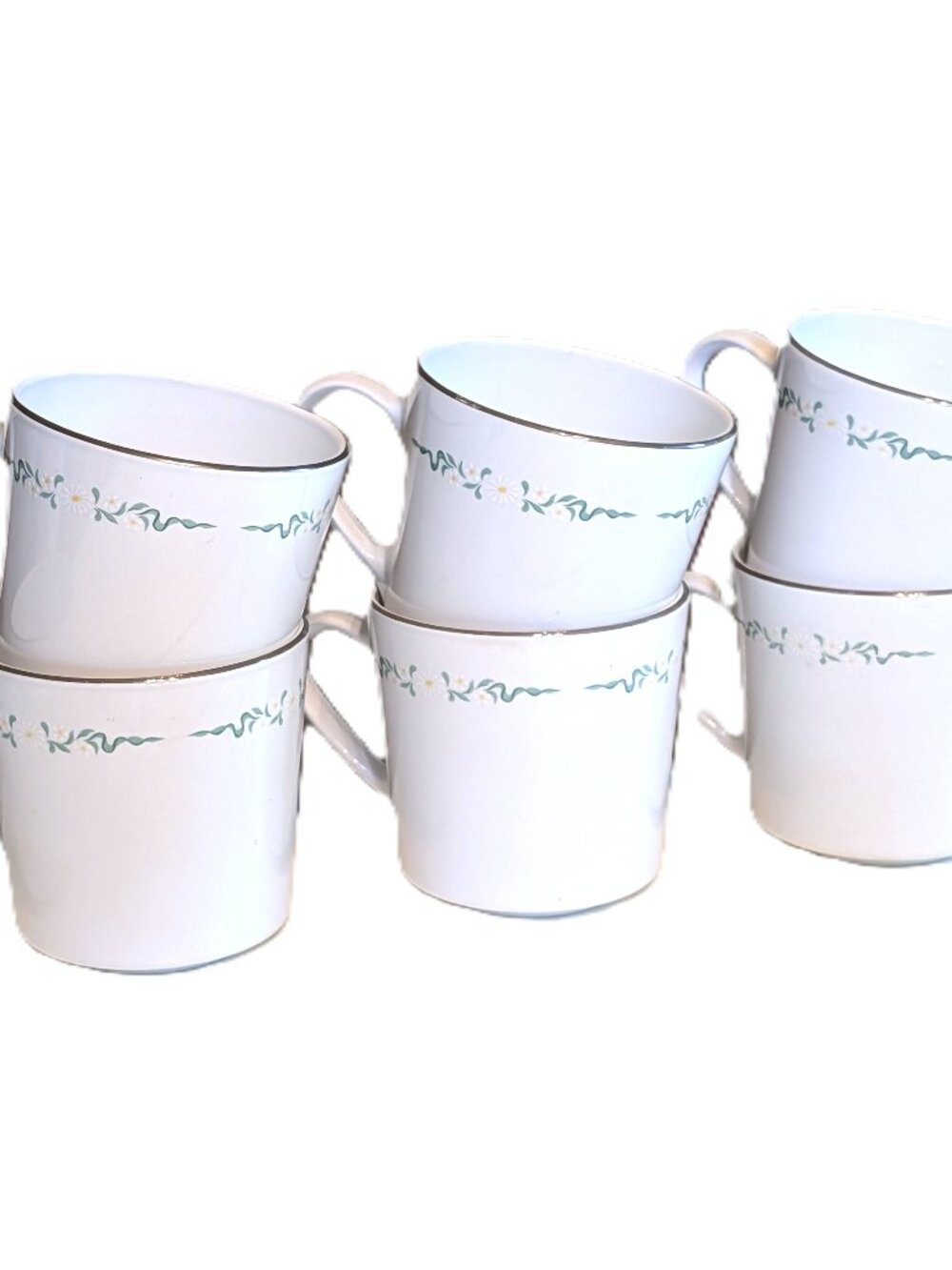 VTG Set of 7 Corning Centura Springhill Daisy Teacups Platinum Yellow Floral